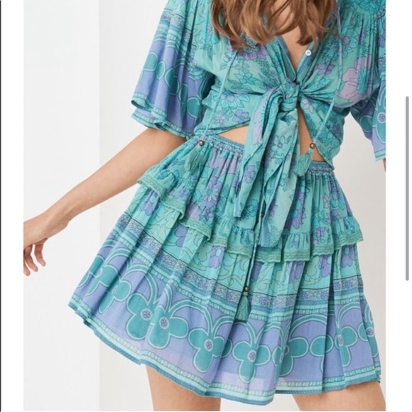 Spell and the gypsy collection buttercup ocean tiered ruffle mini skirt - Picture 4 of 17